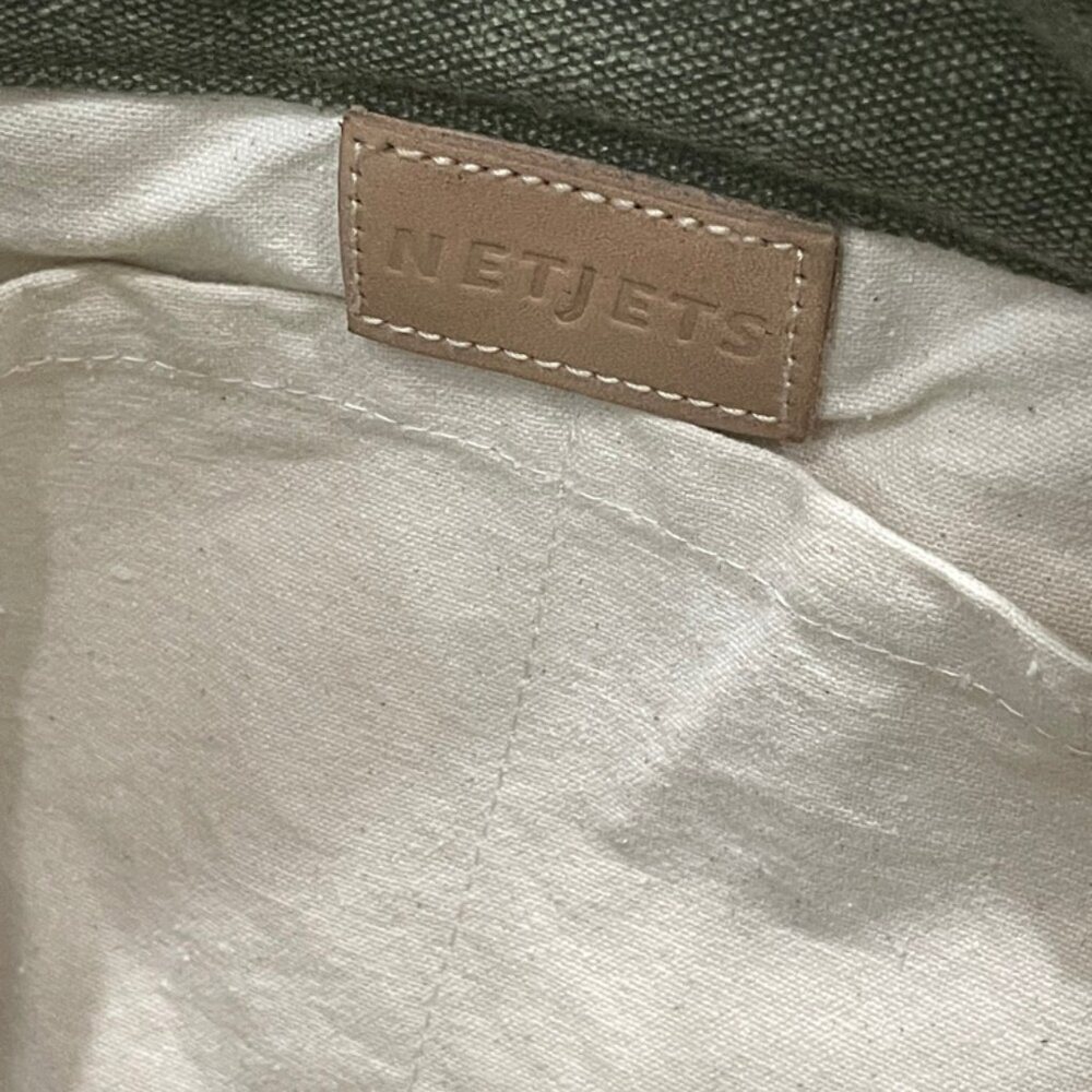 MILITARY GREEN CANVAS LEATHER TOTE BAG NETJETS BRAND - Picture 7 of 16